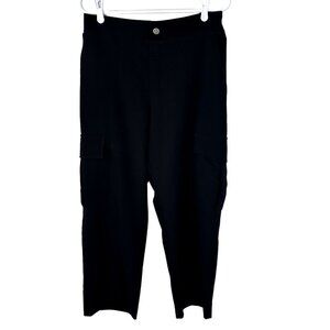Zara Womens Straight Fit Cargo Trouser Pants Size L Black High Waist Career Work